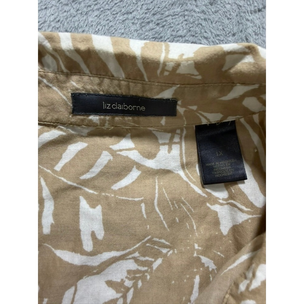 Liz Claiborne Button Up Shirt Women XL Beige Floral Tropical Casual Top - Picture 5 of 11